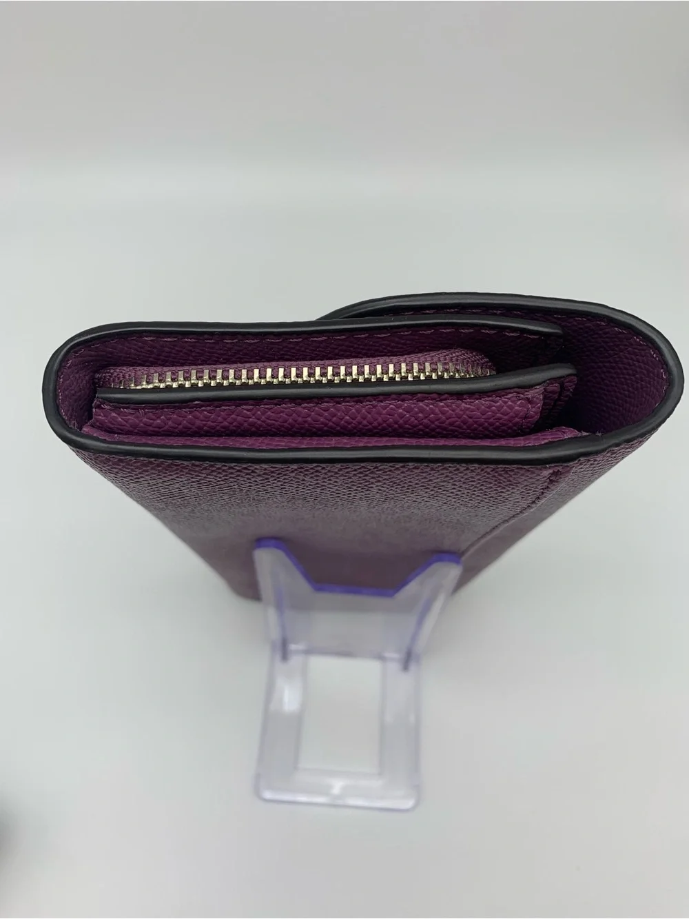 Coach Purple Crossgrain Leather Slim Envelope Wallet Gold Hardware